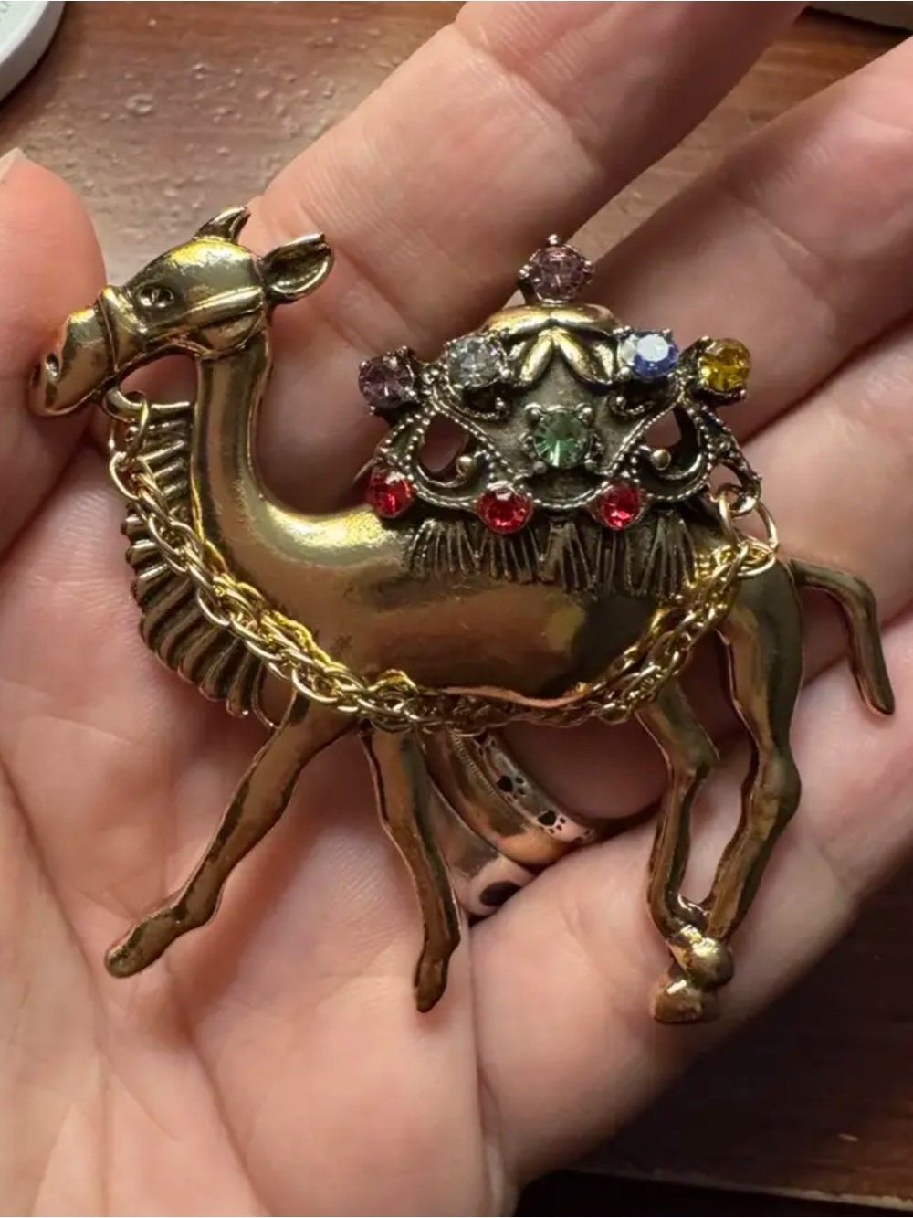 Camel Decorative Pin Brooch with Multicolored Gems